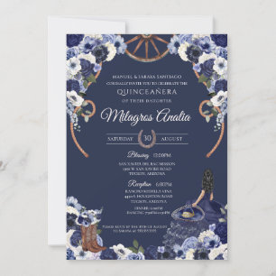 Invitation Russe Marine Bleu Ouest Charro Quinceanera