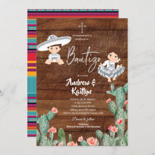 Invitation Russe Mexicaine Argent Charro Garçon fille Twin Ba