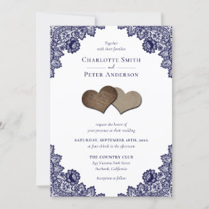 Invitation Russe Navy Blue Burlap et Mariage de dentelle
