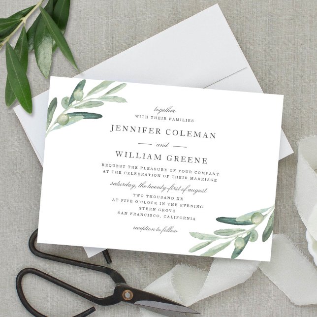 Invitation Russe Olive Tree Aquarelle Botaniques Mariage (Créateur téléchargé)