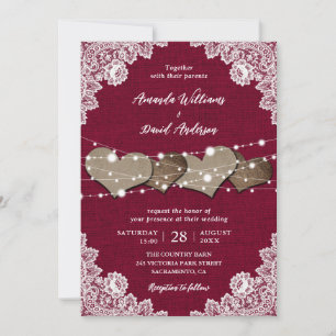 Invitation Russe Pays Bourgogne Burlap et Mariage de dentelle
