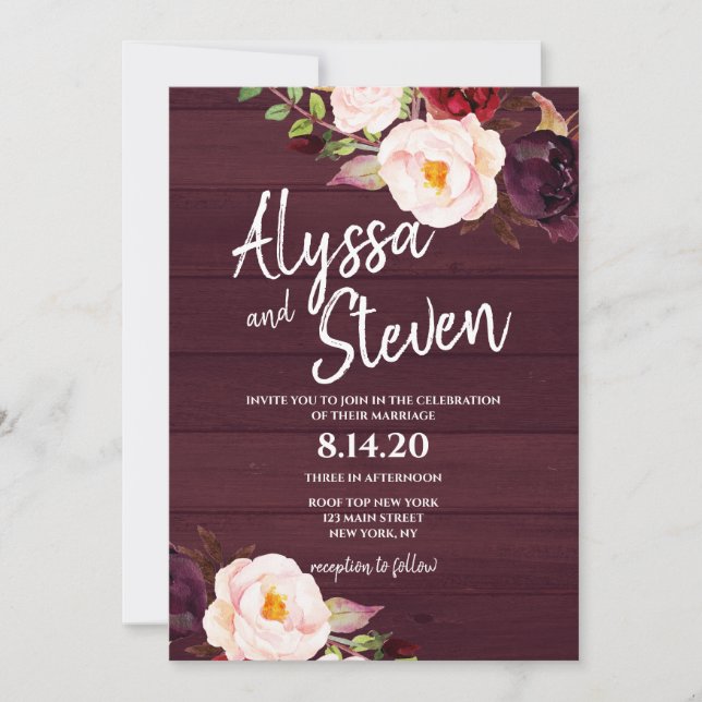 Invitation Russe Pays Bourgogne Floral Mariage (Devant)