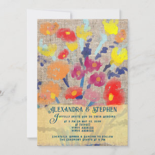 Invitation Russe Pays Burlap Bohême Fleur sauvage Mariage