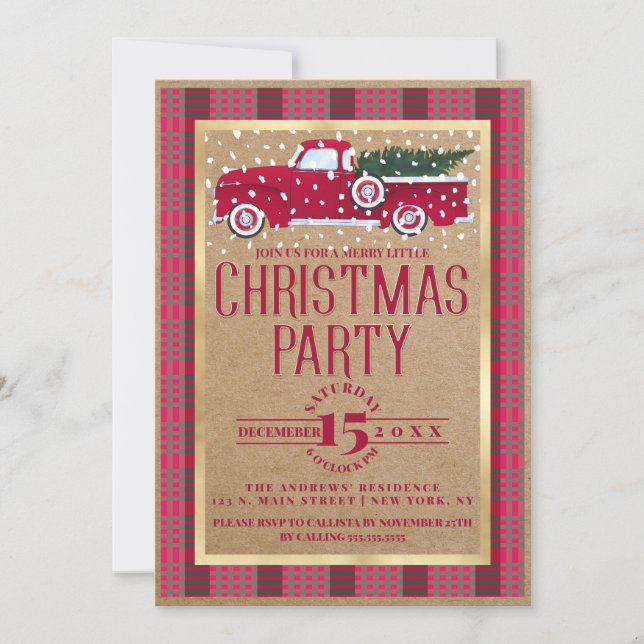 Invitation Russe Pays Camion Rouge Flannel fête de Noël (Devant)