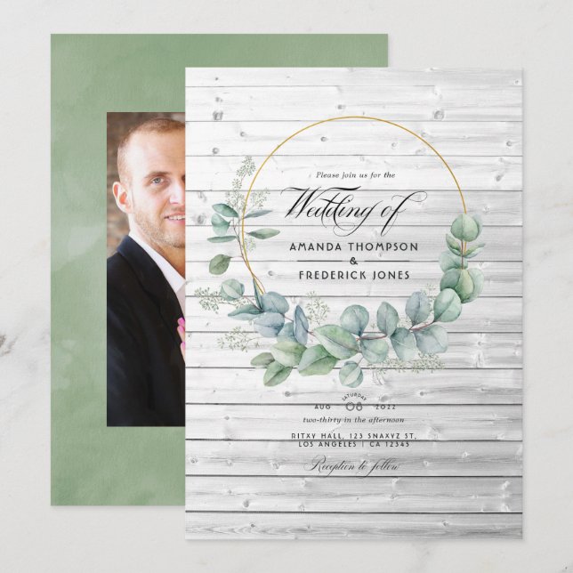 Invitation Russe Pays de grange Mariage géométrique Eucalyptu (Devant / Derrière)