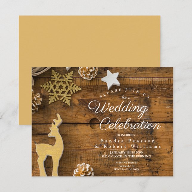 Invitation Russe Pays Noël Cerf étoile Mariage (Devant / Derrière)