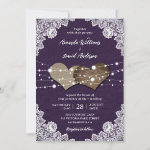 Invitation Russe Pays Purple Burlap Mariage dentelle