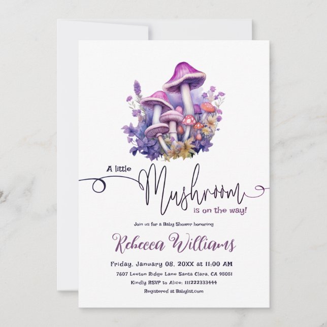 Invitation Russe Petit Champignons Baby shower boisé pourpre (Devant)