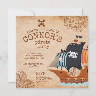 Invitation Russe Pirate fête d'anniversaire avec navire Vinta