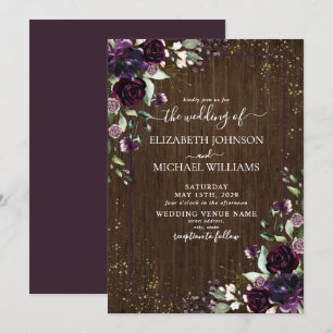 Invitation Russe Plum violet or Aquarelle en marbre automne