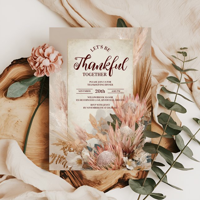 Invitation Russe Protea Bloom Thanksgiving Dîner (Créateur téléchargé)