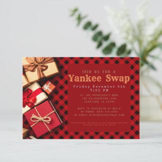 Invitation Russe Red Buffalo Check Yankee Swap Fête de vacanc