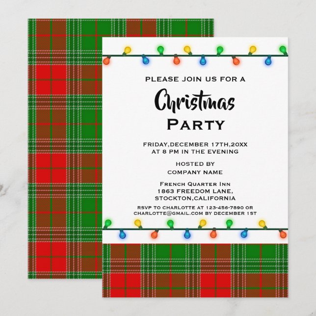 Invitation Russe Red Plaids Fête de Noël d'entreprise (Devant / Derrière)