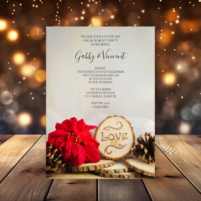Invitation Russe Red Poinsettia Woodland (Perfect inspo for your rustic wintery engagement celebration event)