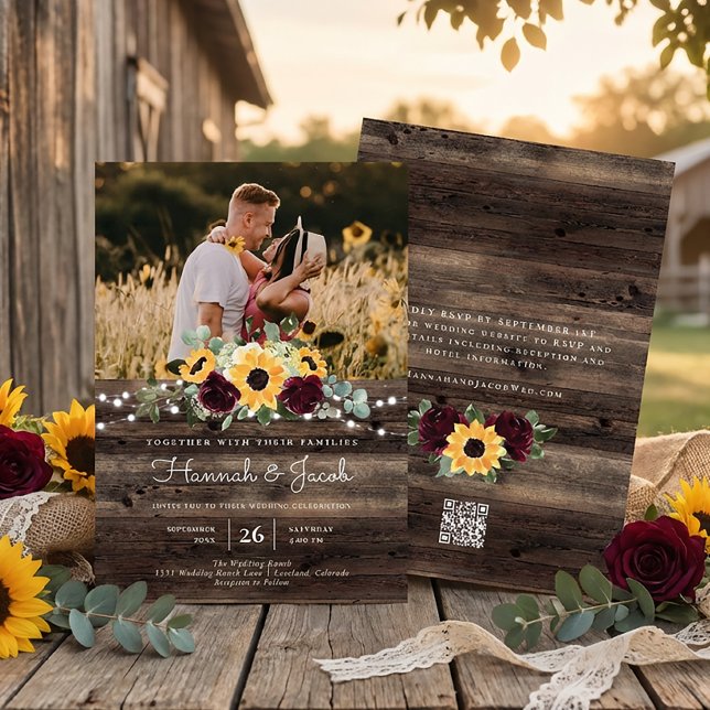 Invitation Russe Roses de tournesol QR Code RSVP Mariage (Créateur téléchargé)