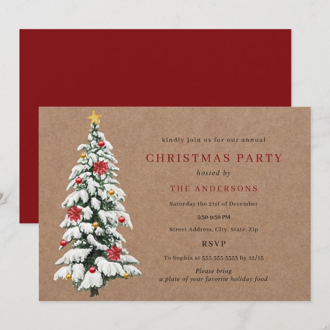 Invitation Russe Rouge Vert traditionnel Arbre Noël (Devant / Derrière)