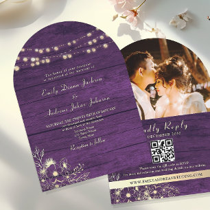 Invitation Russe String Lights Purple Mariage QR Code