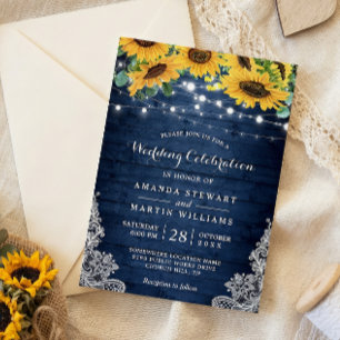 Invitation Russe Sunflower Navy Bleu String Mariage