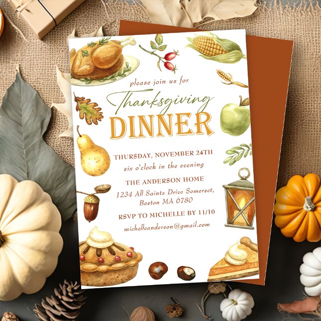 Invitation Russe Turquie Thanksgiving Diner Aquarelle (Créateur téléchargé)