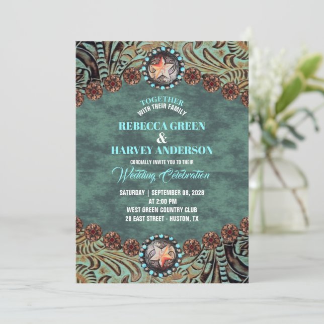 Invitation Russe Turquoise Cowboy Pays Western Horse Mariage (Debout devant)
