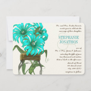 Invitation Russe Turquoise Mint Floral Mason Jar Mariage