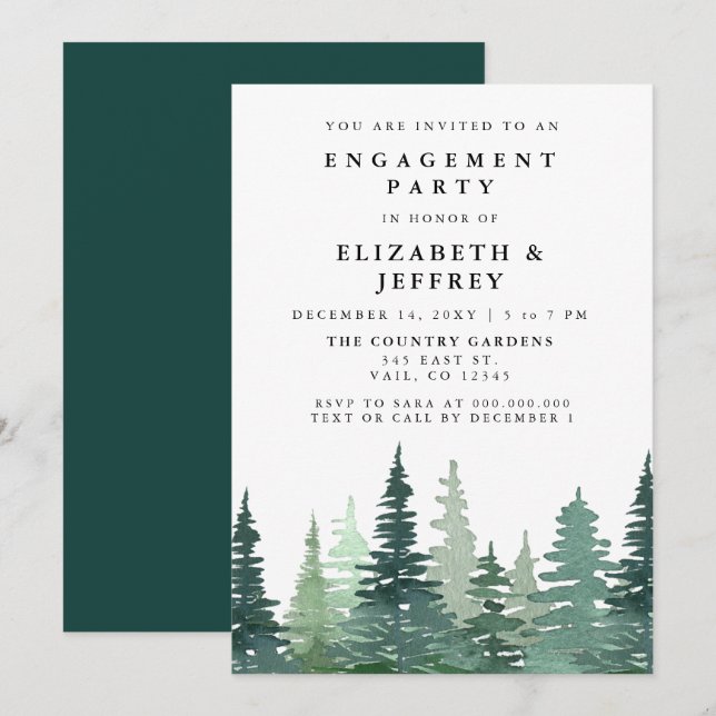 Invitation Russe Watercolor Pine Forest (Devant / Derrière)