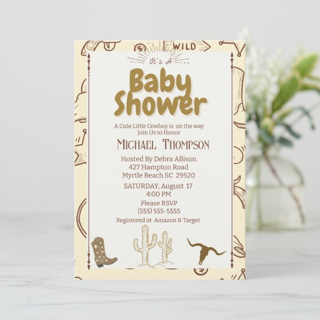 Invitation Russe Western Boho Cowboy Baby shower Party (Debout devant)