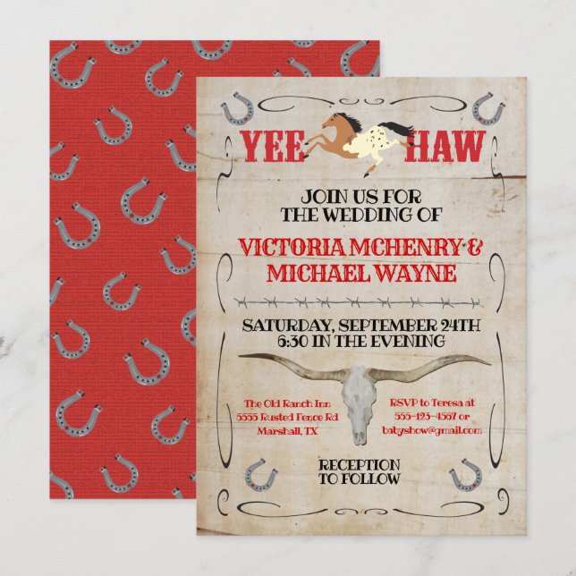 Invitation Russe Western Rodeo Cowboy Mariage (Devant / Derrière)