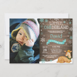 Invitation Russe Winter Onederland Cerf 1er anniversaire