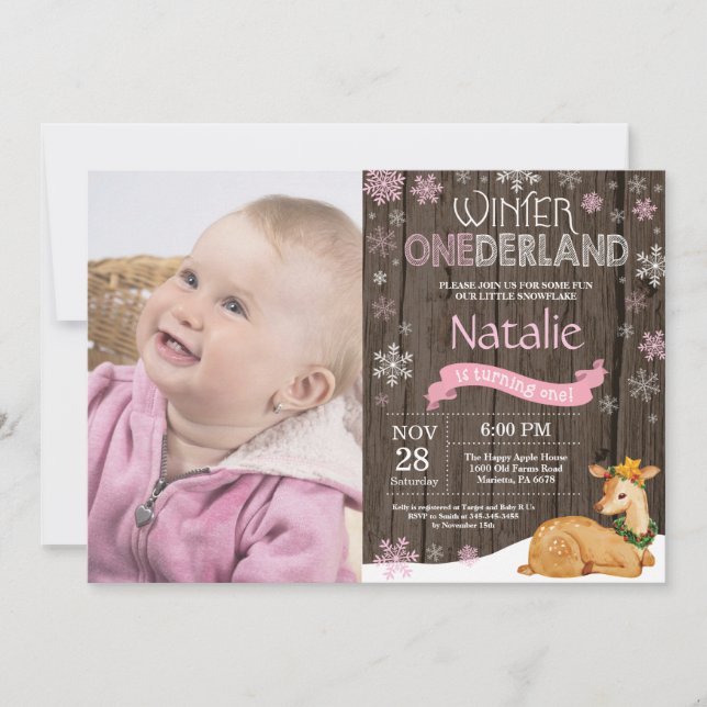 Invitation Russe Winter Onederland Cerf 1er anniversaire (Devant)