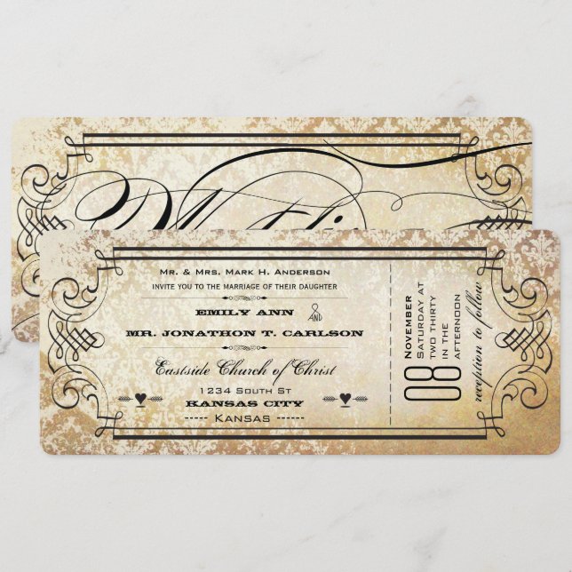 Invitation Russie Pays Ticket Typographie Mariage Invite (Devant / Derrière)