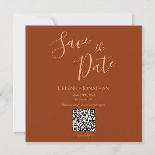Invitation Rust Burnt Orange Enregistrer La Date QR Code