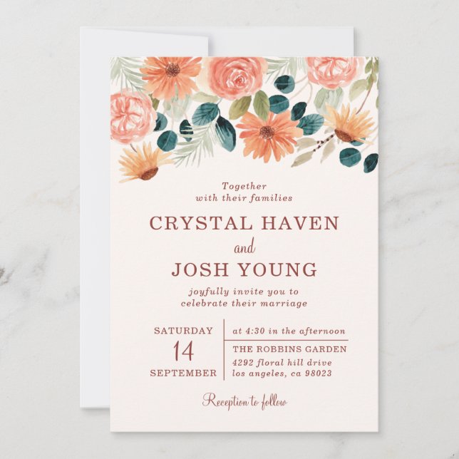 Invitation Rust Fall Floral Field Flowers Automne Mariage (Devant)