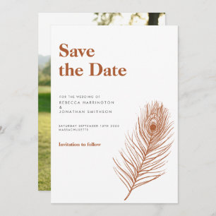 Invitation Rust Feather Terracotta Mariage Enregistrer La Dat