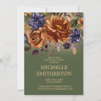 Rust Orange Bleu Floral Vert 60e Anniversaire