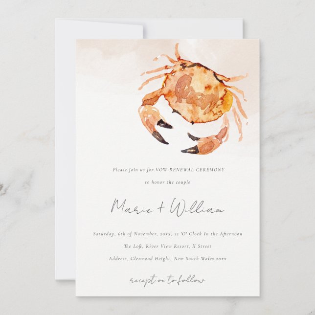 Invitation Rust Orange Sable Crabe Côtier Crabe Nautique Vow  (Devant)
