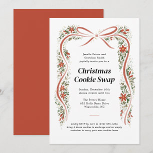 Invitation Rust Red Bow et Poinsettias Noël