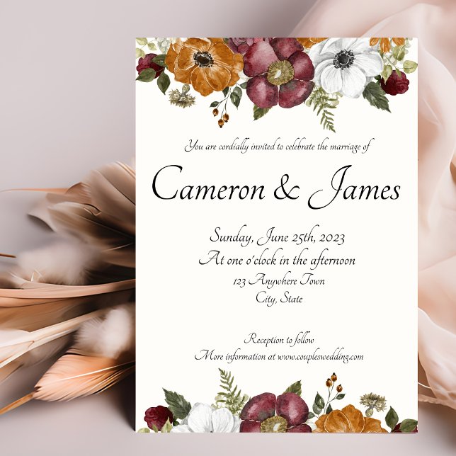 Invitation Rust & Ruby Romantic Floral Mariage (Créateur téléchargé)