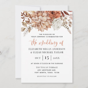 Invitation Rust Terracotta Fall Floral Boho Mariage
