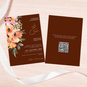Invitation Rust Terracotta Floral QR Code Mariage