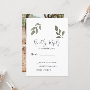 Invitation Rusti élégant botanique feuille photo Mariage RSVP