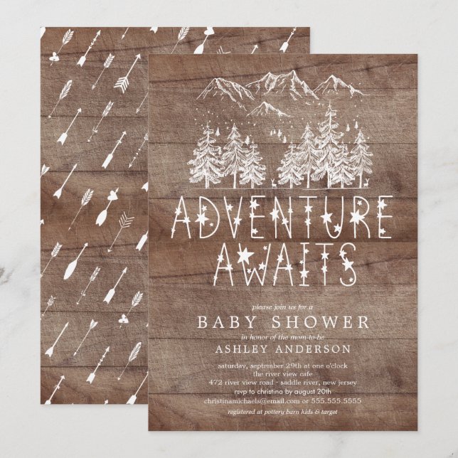 Invitation Rustic Adventure attend le baby shower Garçon (Devant / Derrière)