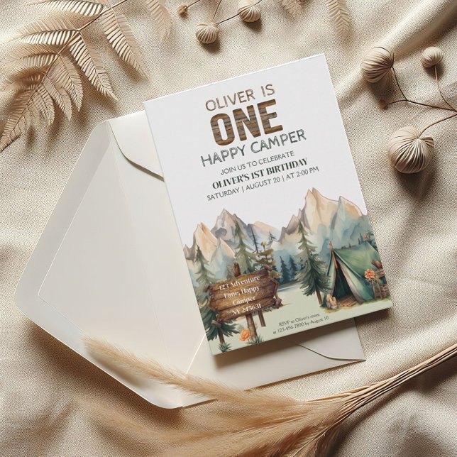 Invitation Rustic Adventure Happy Camper Premier Anniversaire (Créateur téléchargé)