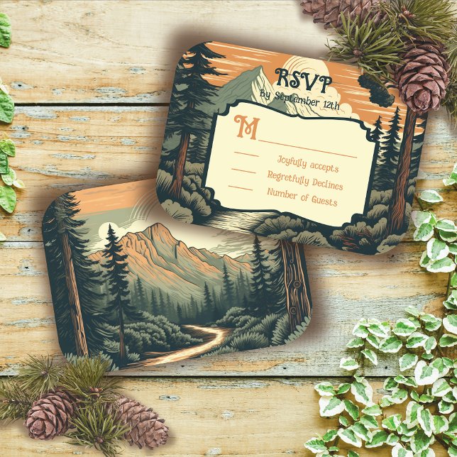 Invitation Rustic Adventure Mountain Forest Wedding RSVP (Créateur téléchargé)
