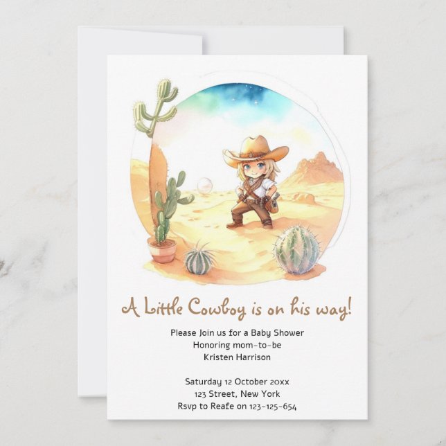 Invitation Rustic Adventure Wild West Cowboy Baby shower (Devant)