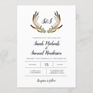 Invitation Rustic Antler & Greenery Watercolor Mariage