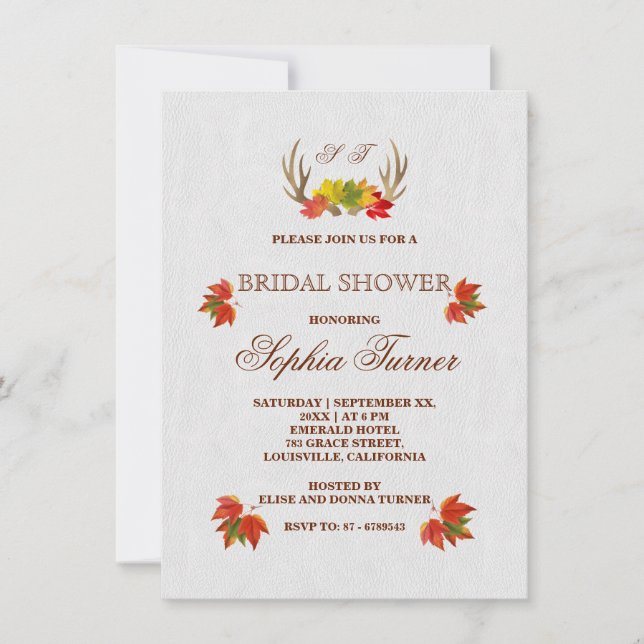 Invitation Rustic Antlers Automne Boho nuptiale de douche Inv (Devant)