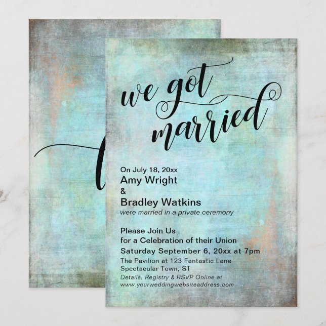 Invitation Rustic Aqua Nous Nous Sommes Mariés Réception Seul (Devant / Derrière)