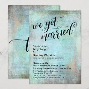 Invitation Rustic Aqua Nous Nous Sommes Mariés Réception Seul