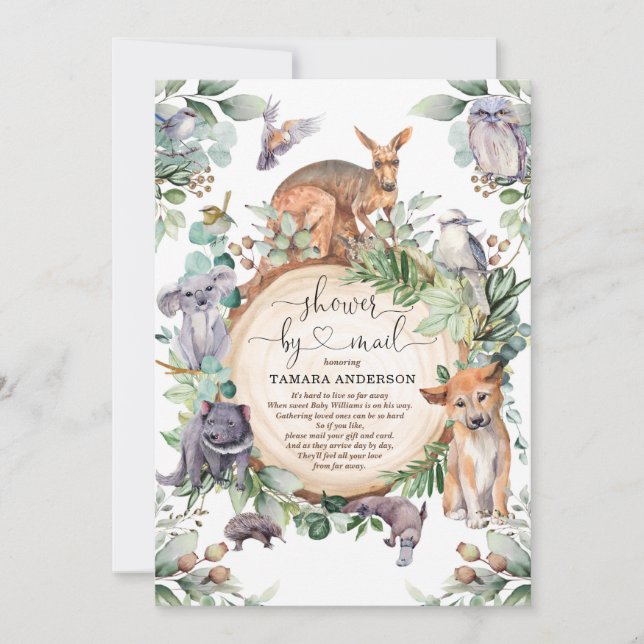 Invitation Rustic Australian Animaux Baby shower Par Courrier (Devant)